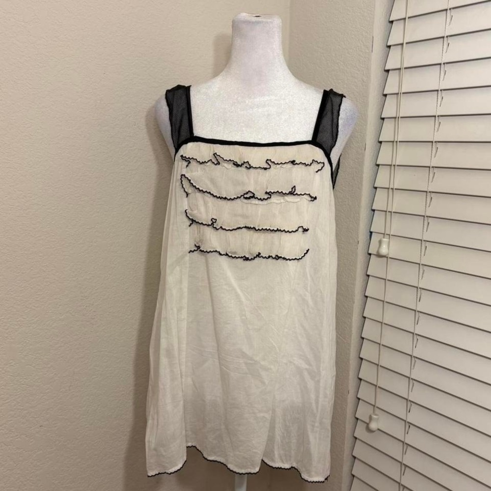 Sheer gauzy ruffle mesh lace cotton silk tank top Chelsea Flower size L